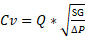 the flow coefficient equals Q times the square root of S times G over delta P